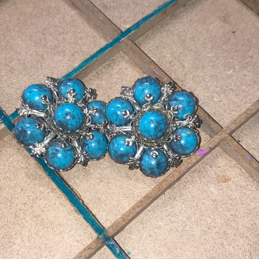 Turquoise Floral Silver Earrings